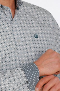 Men's Cinch Geometric Print Button Down Western Shirt - gray/teal