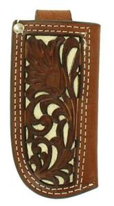 Nocona Small Leather Knife Sheath with White Floral Inlay