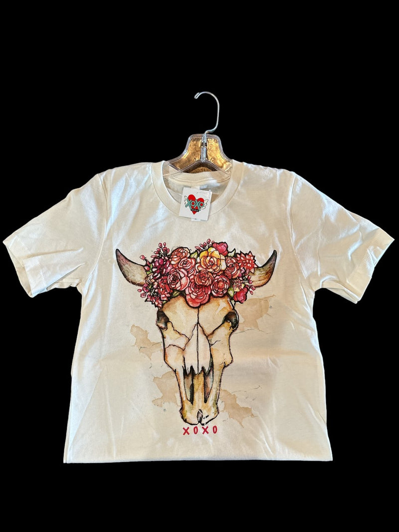 Women's XOXO Art Graphic Tee-Spring Cowskull