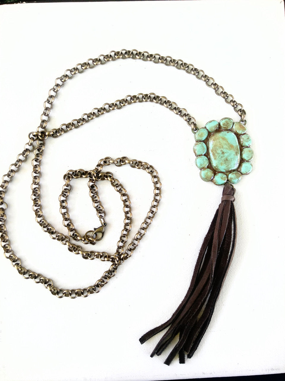Same Spirit - NECKLACE - TULA with silky tassel brown (distressed turquoise)
